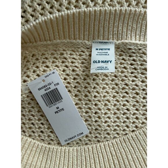 Old Navy Women Sweater PM Beige Boat-Neck Open-Stitch Long Sleeve #664082 NWT - Picture 3 of 10